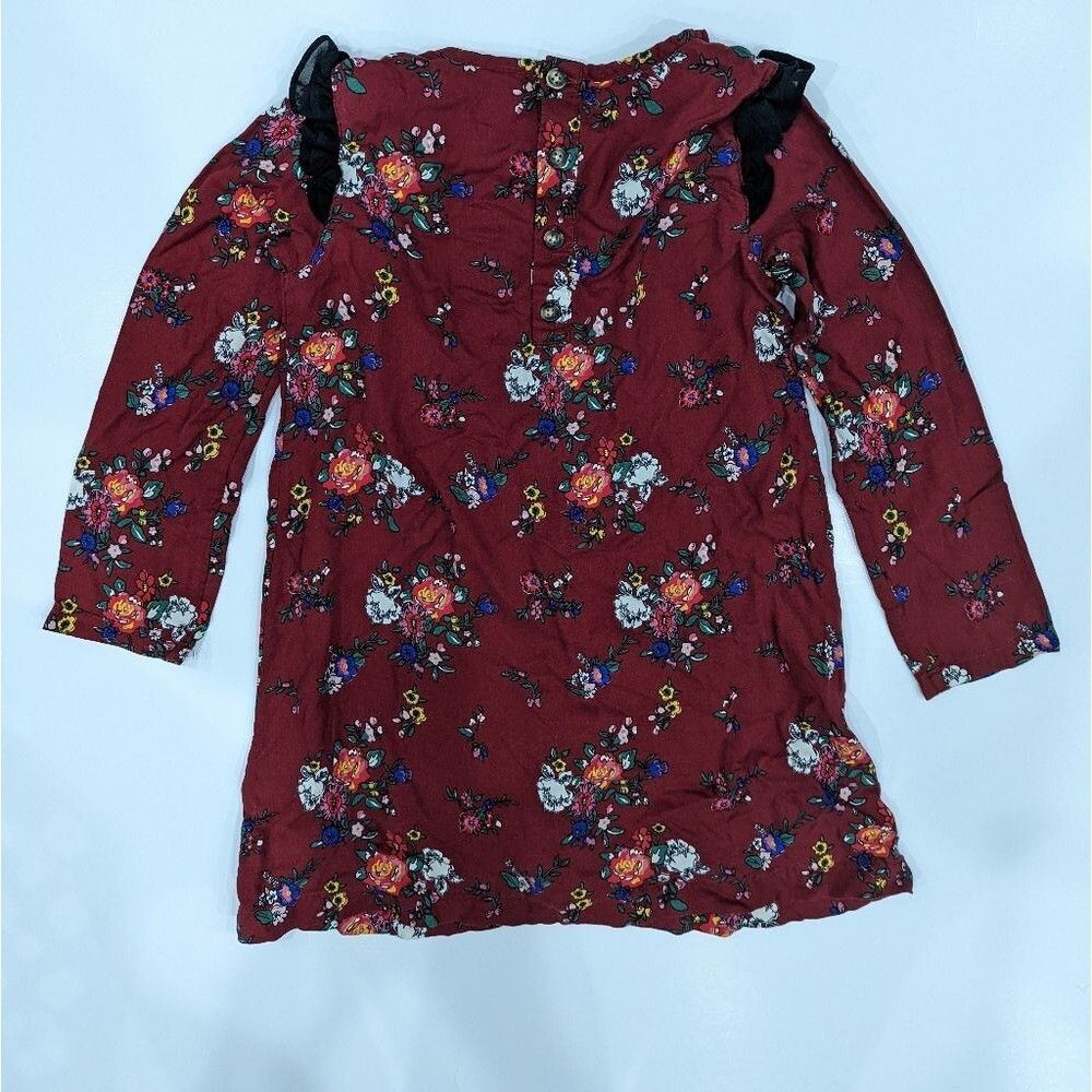 Hanna dark red maroon bordeaux floral shift dress long sleeve girls size 120 6 7 - Picture 3 of 8